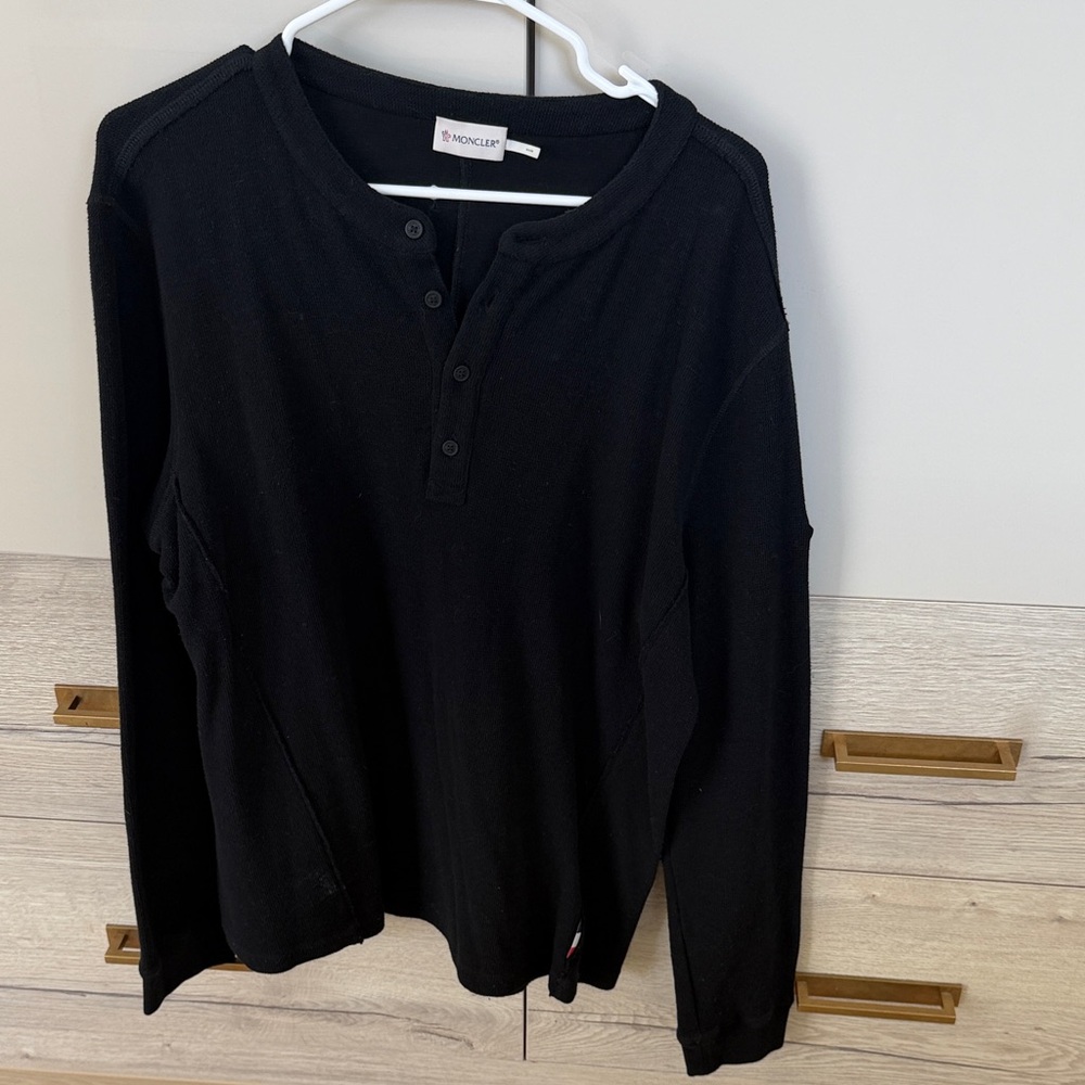 Moncler Black Long Sleeve Henley Shirt